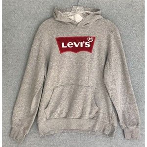Vtg Levi's Hoodie Boys Youth XL‎ Embroidered Big Logo Gray Sweatshirt 13-15 yrs